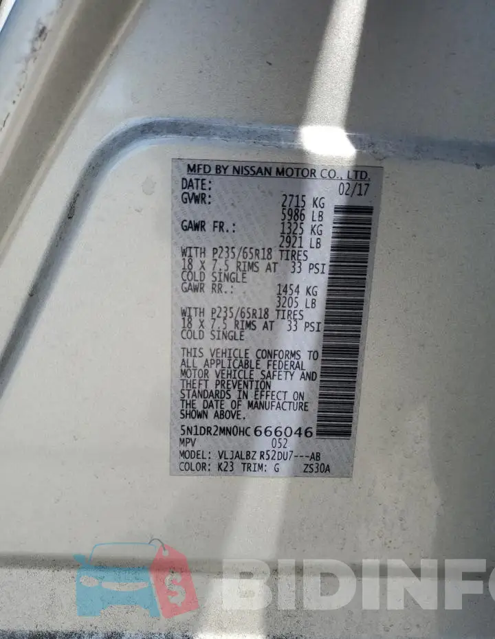 5N1DR2MN0HC666046 Photo# 13