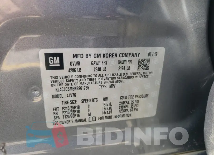 KL4CJCSM5KB961755 Photo# 14