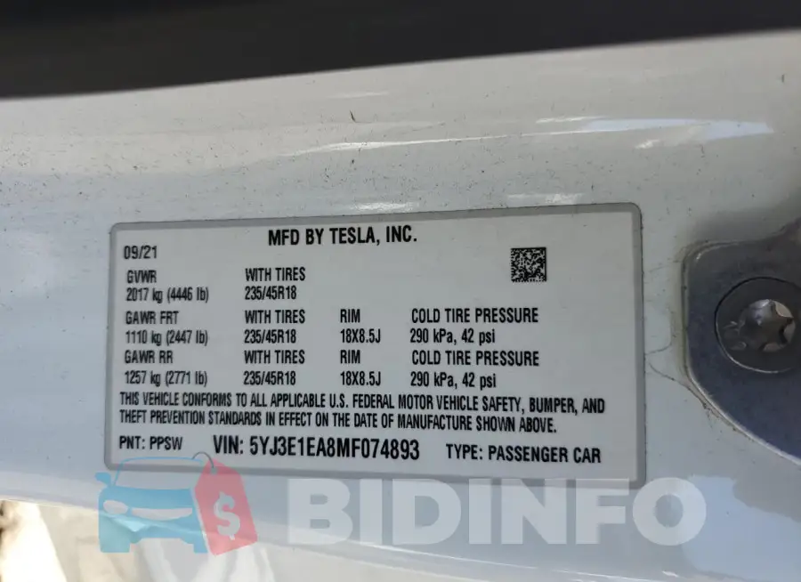 5YJ3E1EA8MF074893 Photo# 14