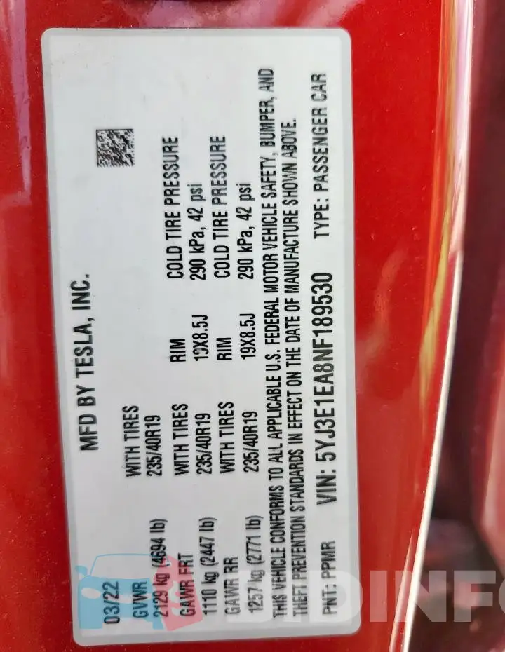 5YJ3E1EA8NF189530 Photo# 13