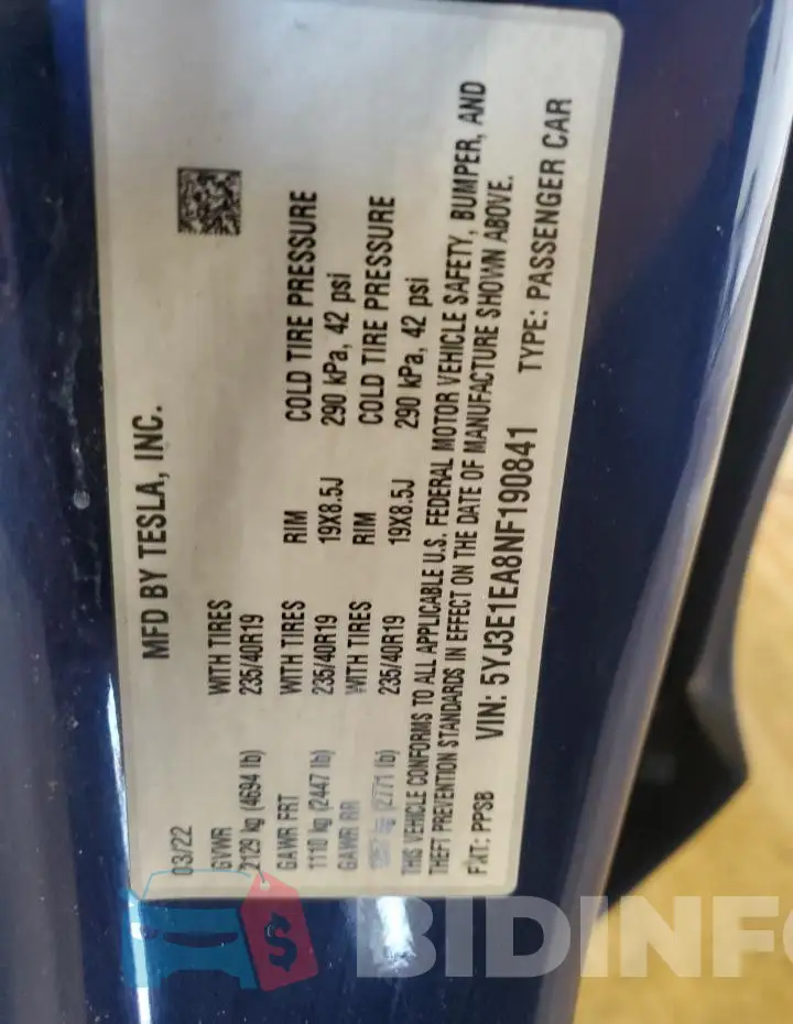 5YJ3E1EA8NF190841 Photo# 12