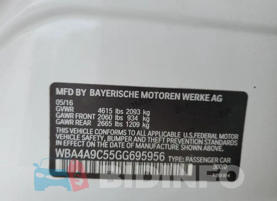 WBA4A9C55GG695956 Photo# 12