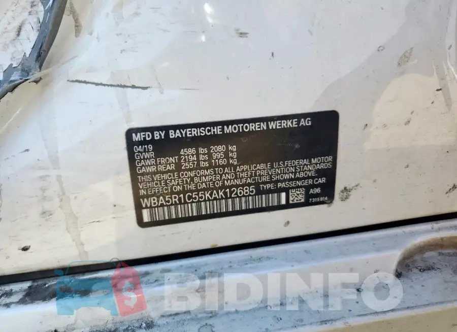 WBA5R1C55KAK12685 Photo# 12
