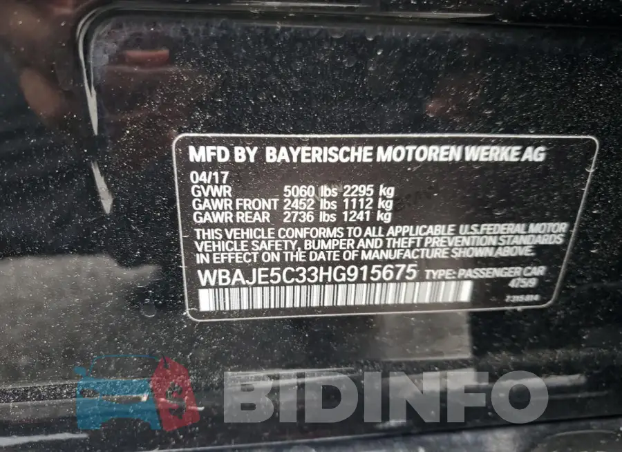 WBAJE5C33HG915675 Photo# 13
