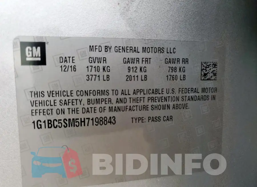 1G1BC5SM5H7198843 Photo# 12