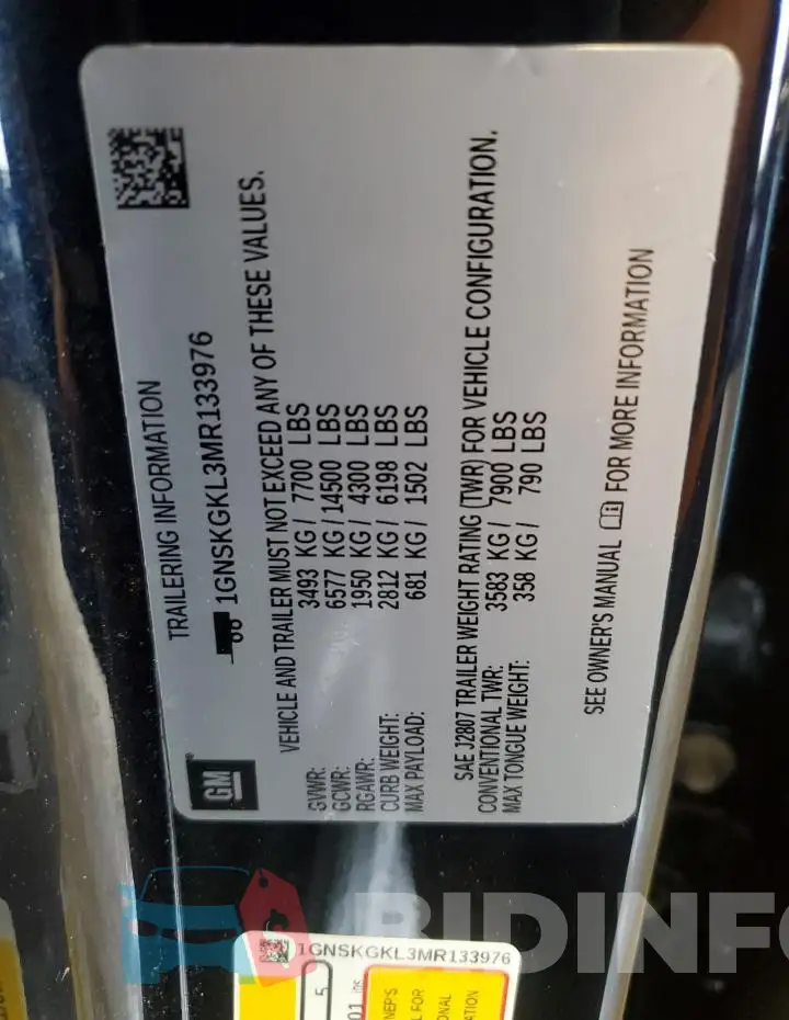 1GNSKGKL3MR133976 Photo# 14