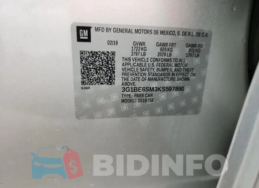 3G1BE6SM3KS597890 Photo# 12