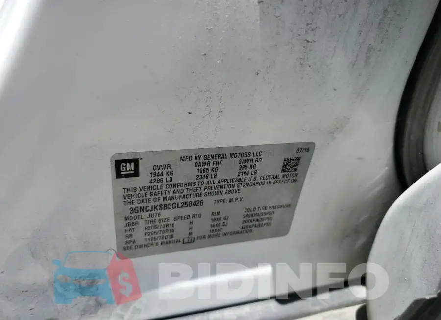 3GNCJKSB5GL258426 Photo# 12