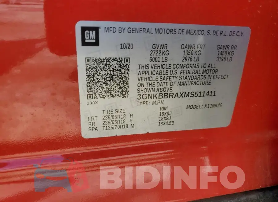 3GNKBBRAXMS511411 Photo# 13
