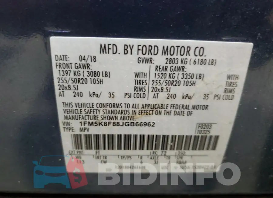 1FM5K8F88JGB66962 Photo# 13