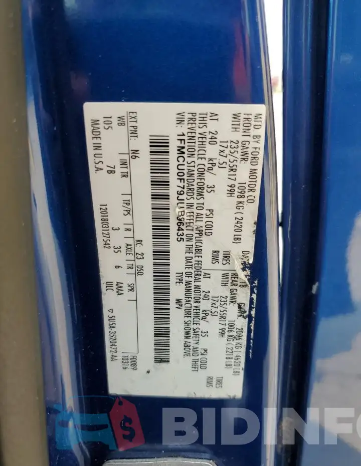 1FMCU0F79JUB96435 Photo# 13