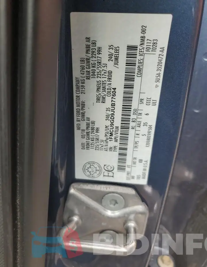 1FMCU9GD9JUB77604 Photo# 13