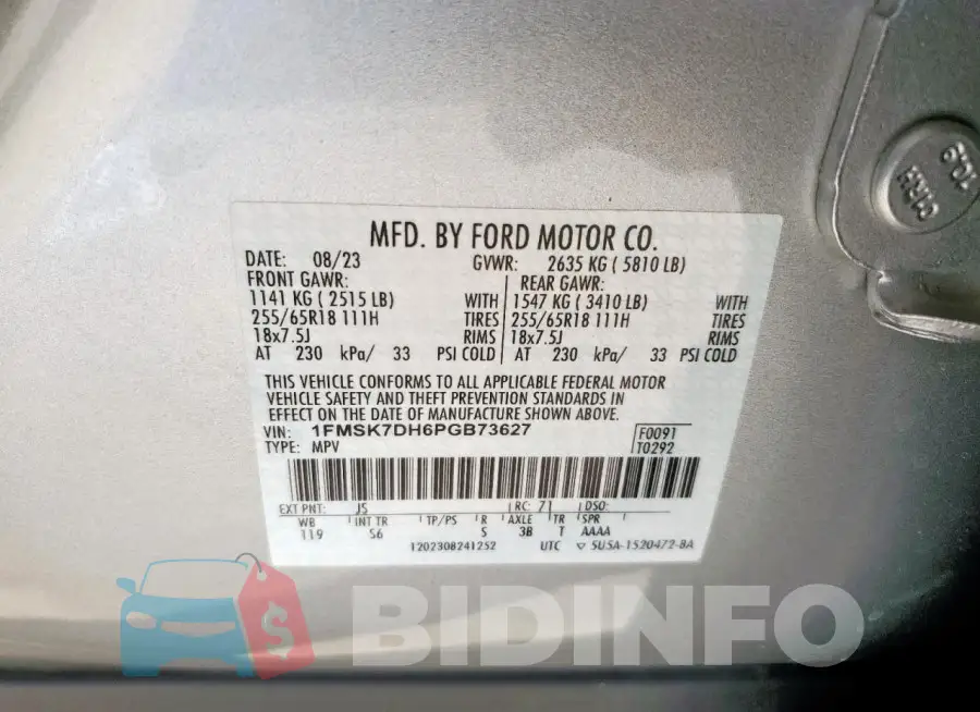 1FMSK7DH6PGB73627 Photo# 13