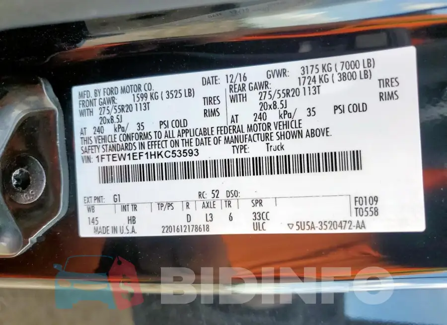 1FTEW1EF1HKC53593 Photo# 13