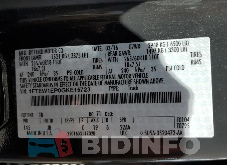 1FTEW1EP0GKE15723 Photo# 12