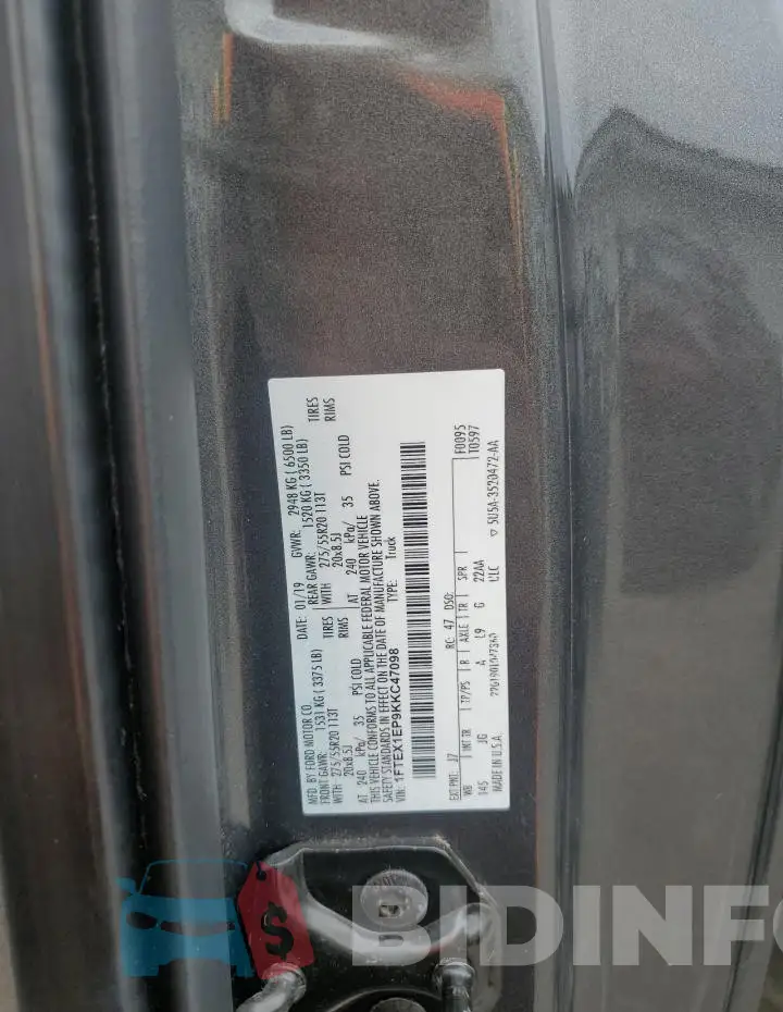1FTEX1EP9KKC47098 Photo# 12