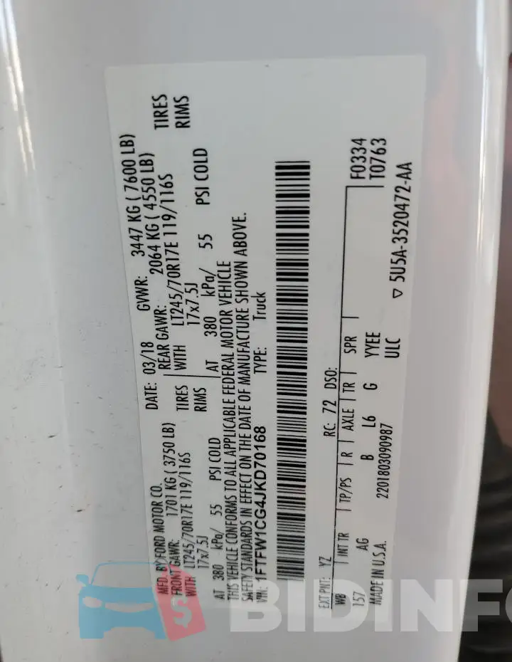 1FTFW1CG4JKD70168 Photo# 12