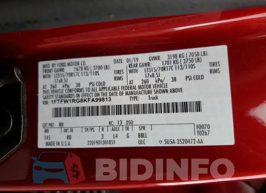 1FTFW1RG8KFA99813 Photo# 13