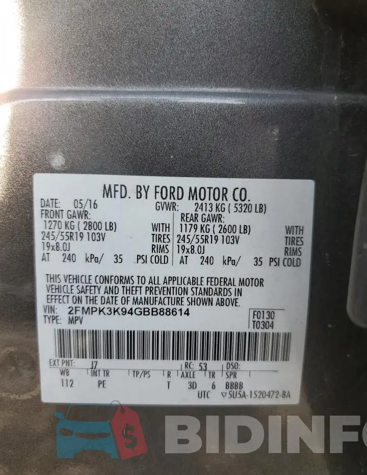 2FMPK3K94GBB88614 Photo# 12