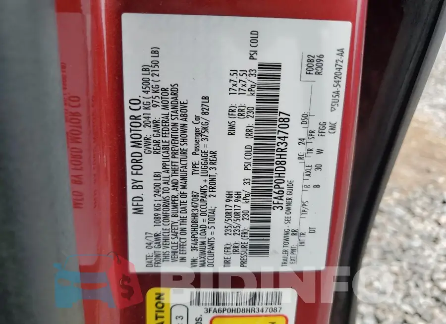 3FA6P0HD8HR347087 Photo# 12