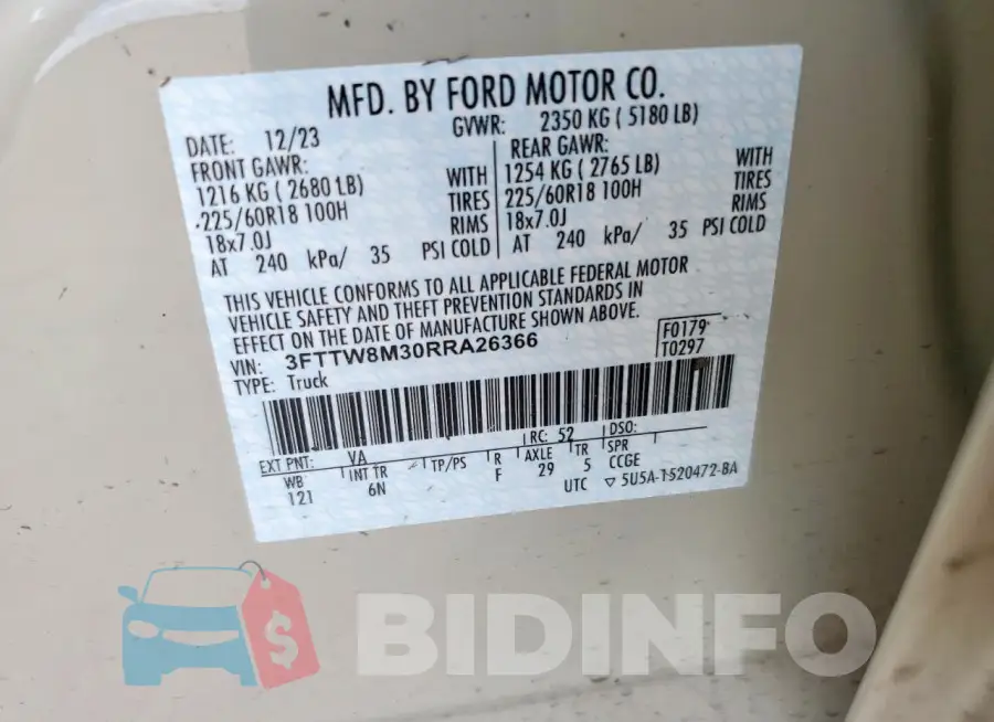 3FTTW8M30RRA26366 Photo# 12