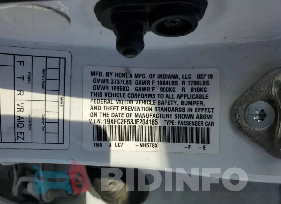 19XFC2F53JE204185 Photo# 12