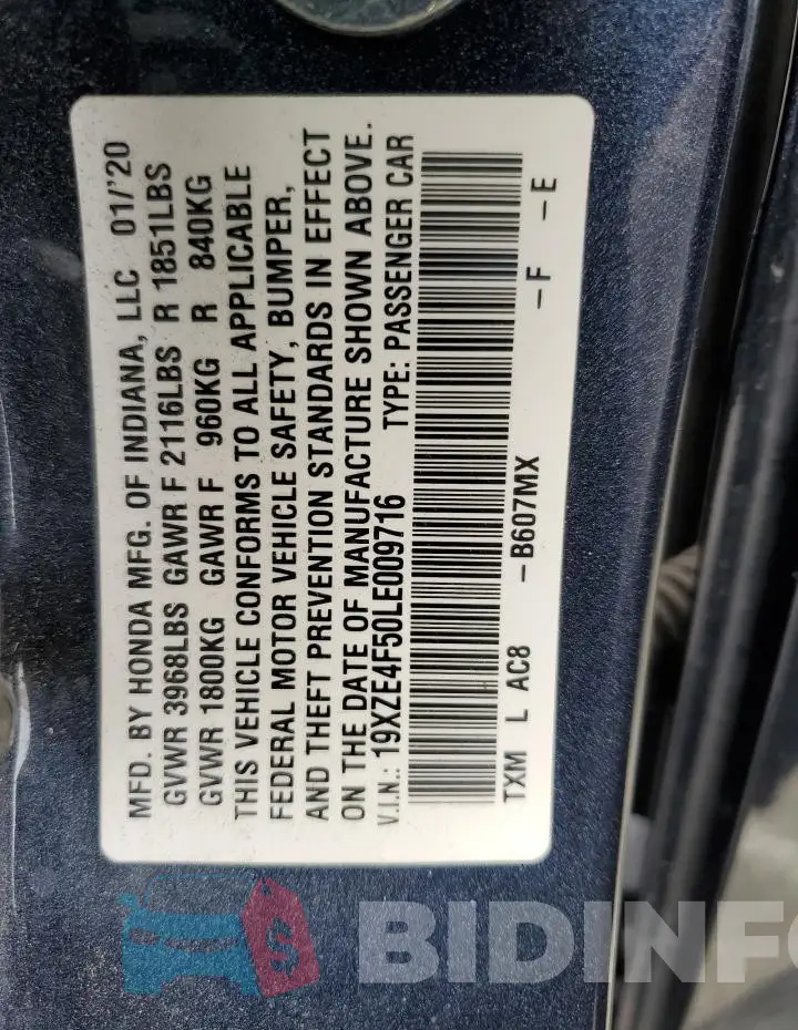 19XZE4F50LE009716 Photo# 13