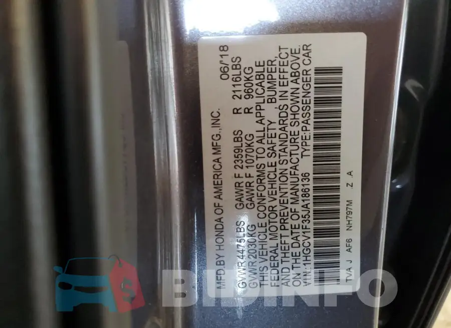 1HGCV1F35JA186136 Photo# 13