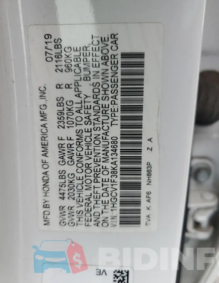 1HGCV1F38KA134680 Photo# 12