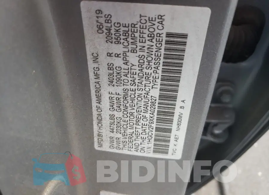 1HGCV2F9XKA029827 Photo# 12