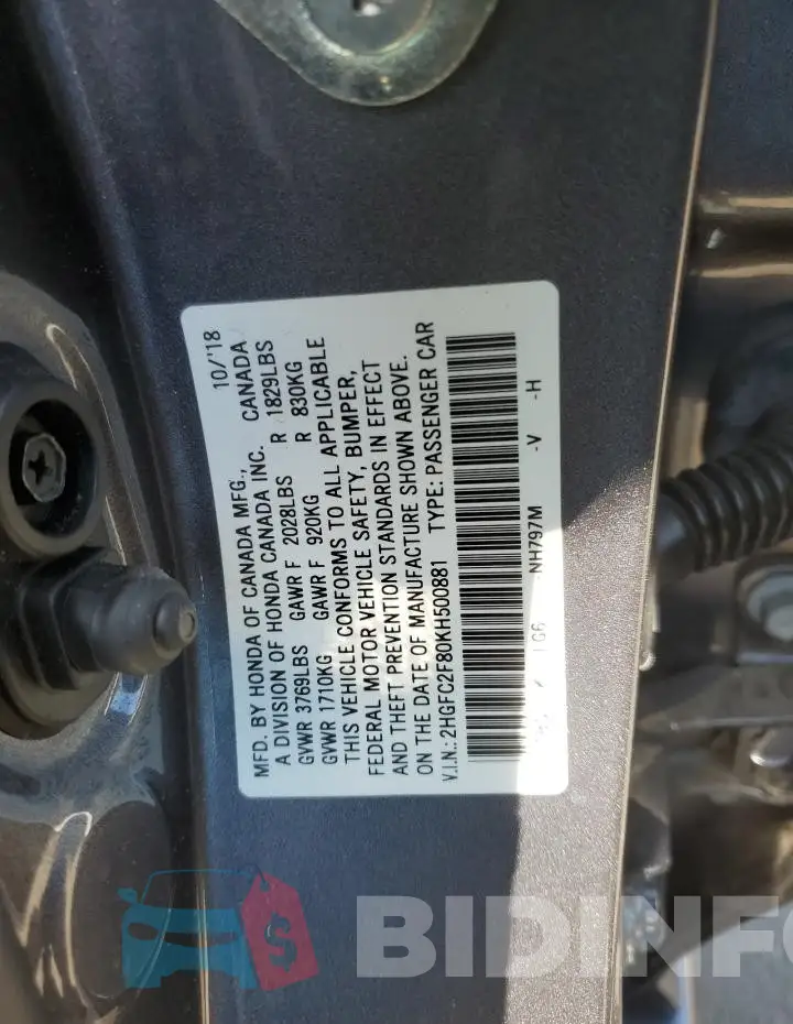 2HGFC2F80KH500881 Photo# 12