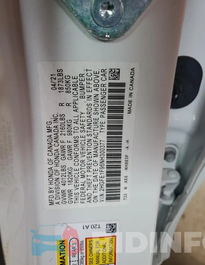 2HGFE1F96NH300377 Photo# 13