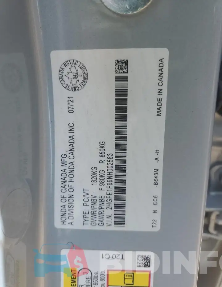 2HGFE1F99NH002583 Photo# 12