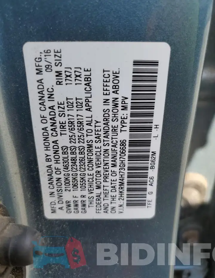 2HKRM4H73GH706686 Photo# 14