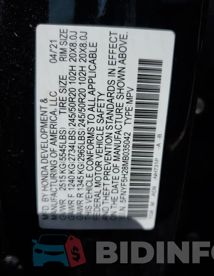 5FNYF5H28MB035042 Photo# 13