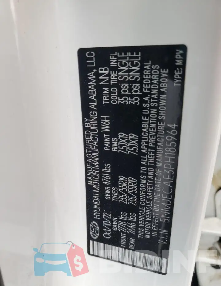 5NMJECAE3PH185964 Photo# 14