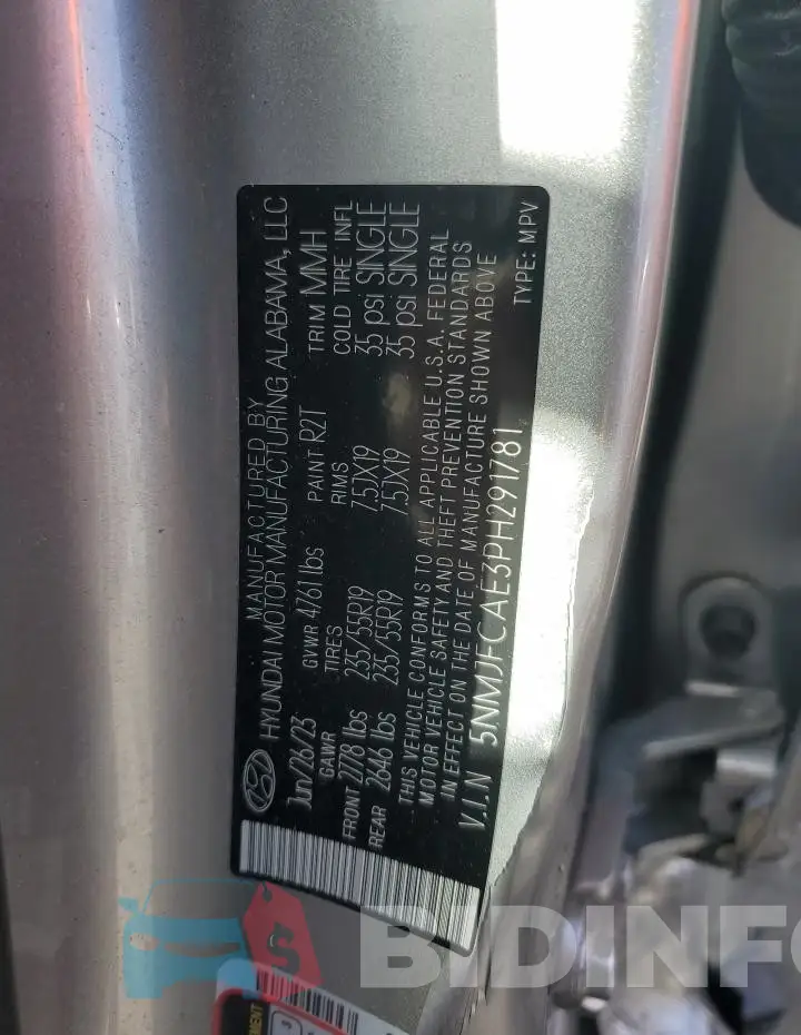 5NMJFCAE3PH291781 Photo# 13