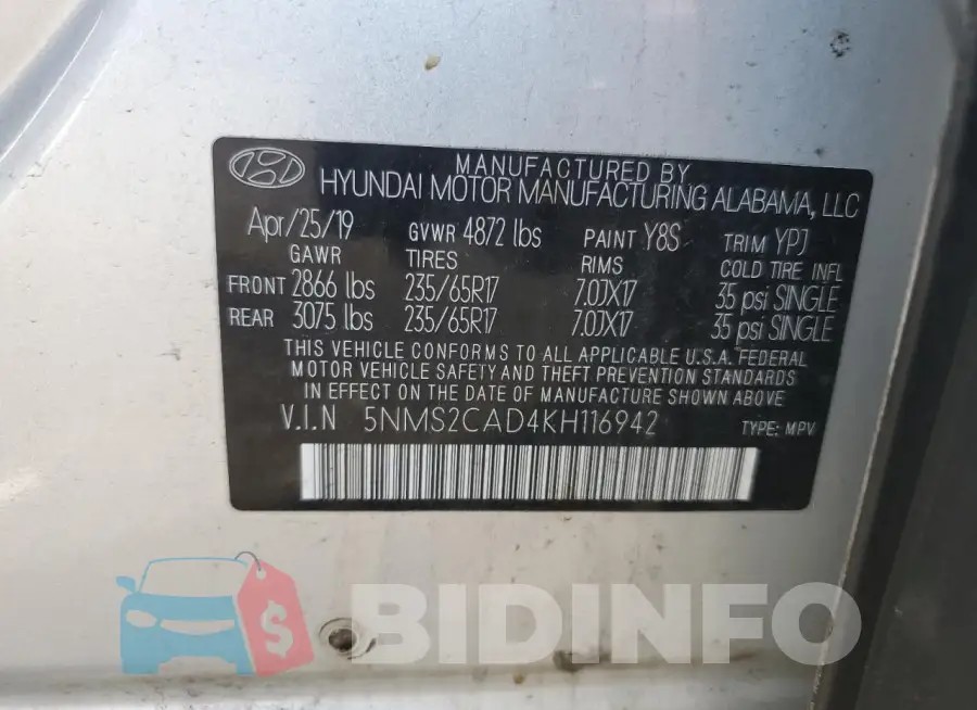 5NMS2CAD4KH116942 Photo# 14