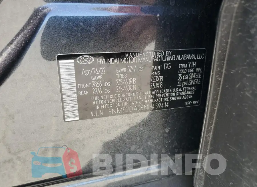 5NMS2DAJ6NH459414 Photo# 14