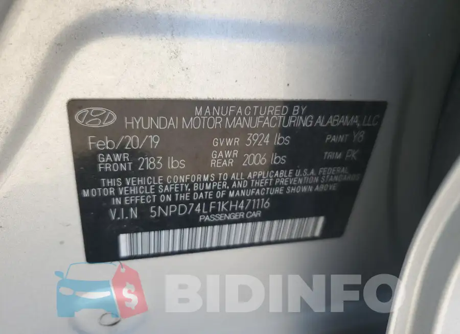 5NPD74LF1KH471116 Photo# 12