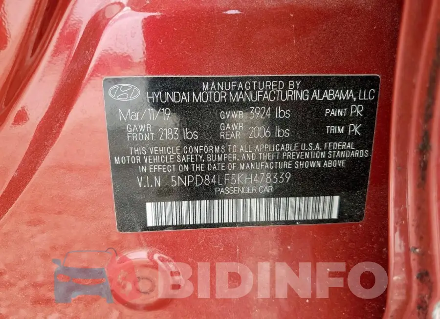 5NPD84LF5KH478339 Photo# 12