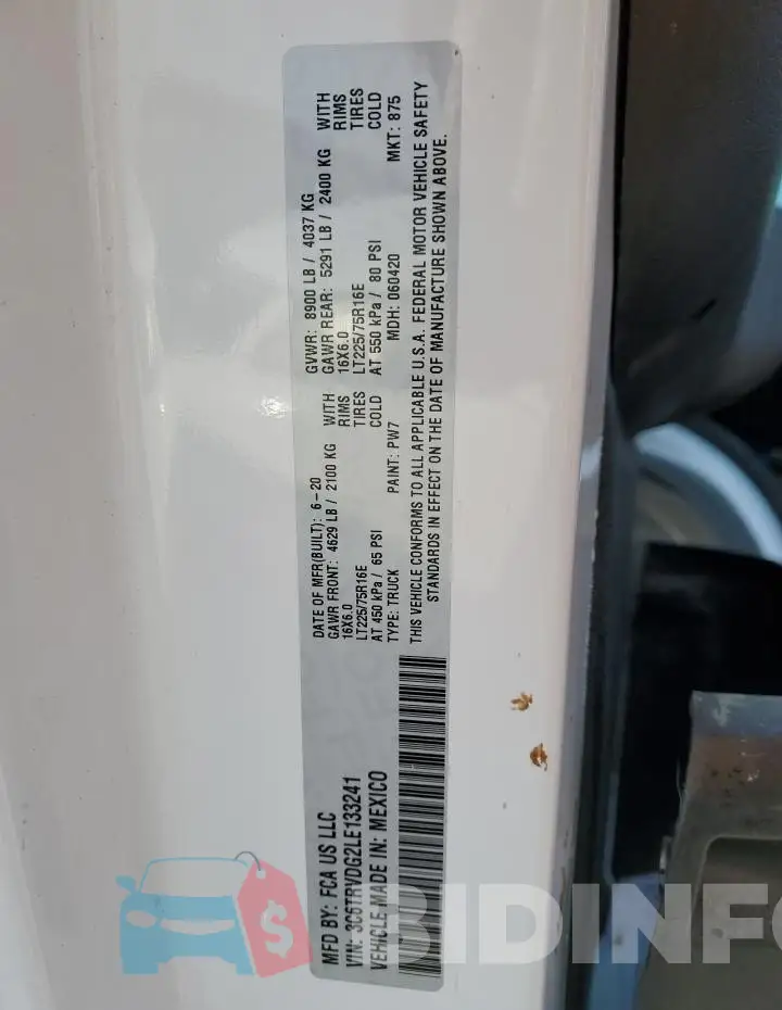 3C6TRVDG2LE133241 Photo# 13
