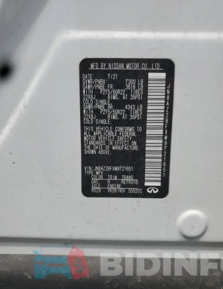 JN8AZ2BFXM9721651 Photo# 13