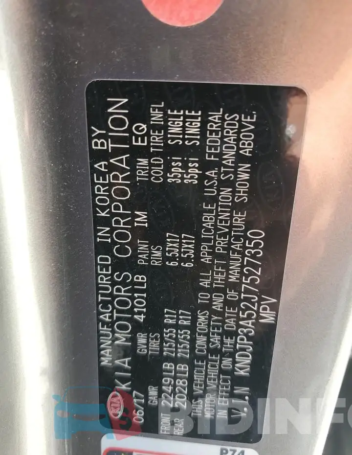KNDJP3A52J7527350 Photo# 13