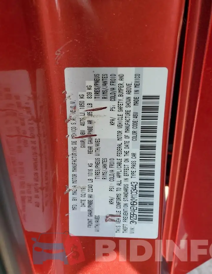 3MZBPAEM6KM103443 Photo# 12