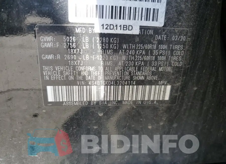 4S4BTGKD4L3204114 Photo# 13