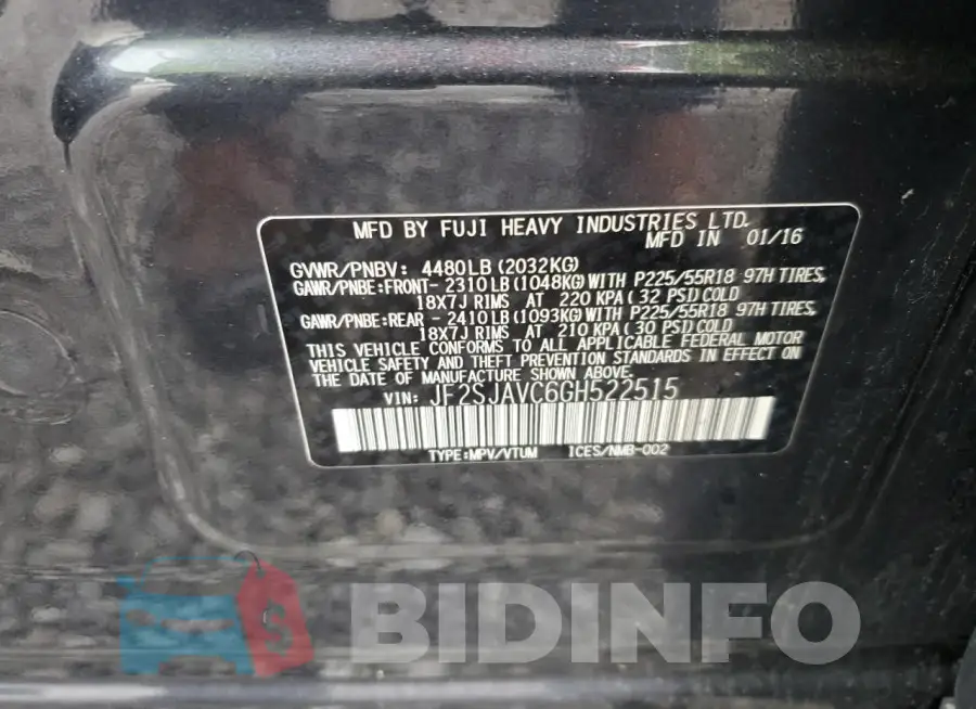 JF2SJAVC6GH522515 Photo# 14