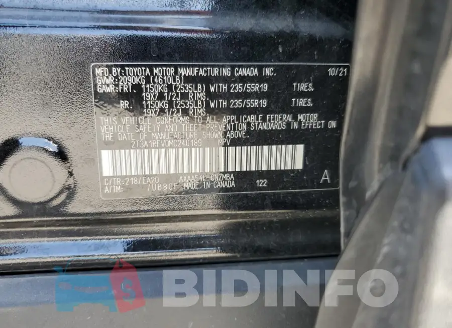 2T3A1RFV0MC240189 Photo# 13