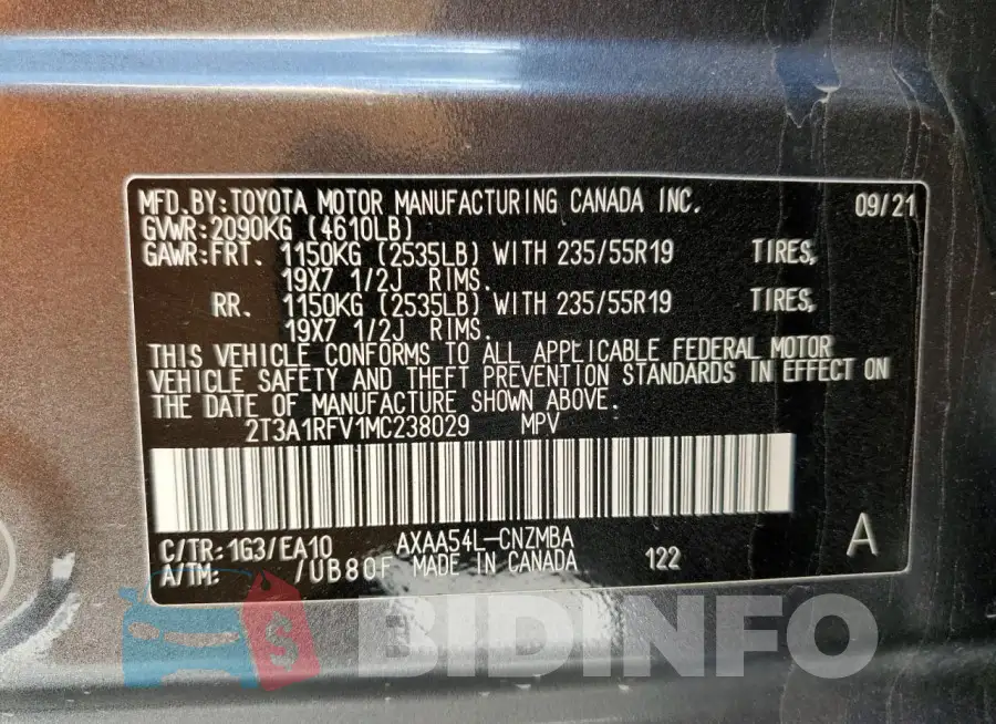 2T3A1RFV1MC238029 Photo# 14