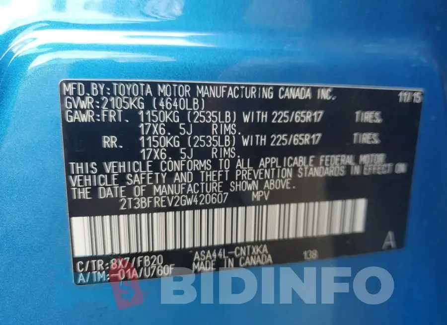 2T3BFREV2GW420607 Photo# 14